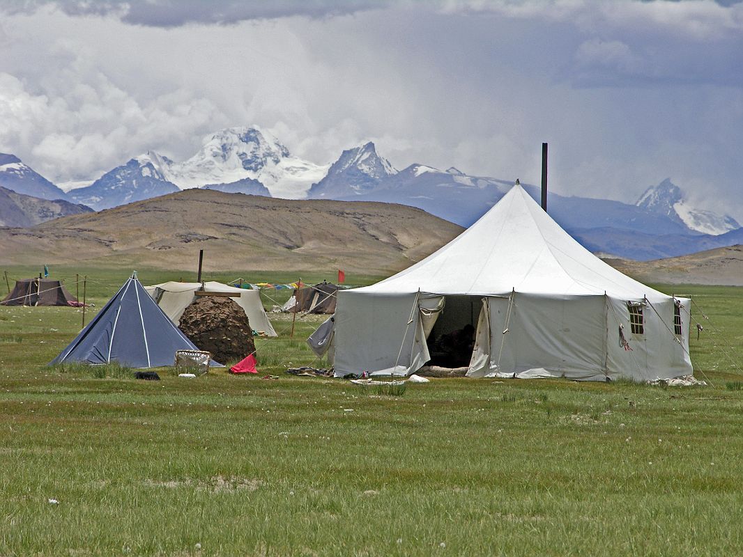 Tibet Kailash 04 Saga to Kailash 16 Paryang Nomad Tent with Nepal Mountains